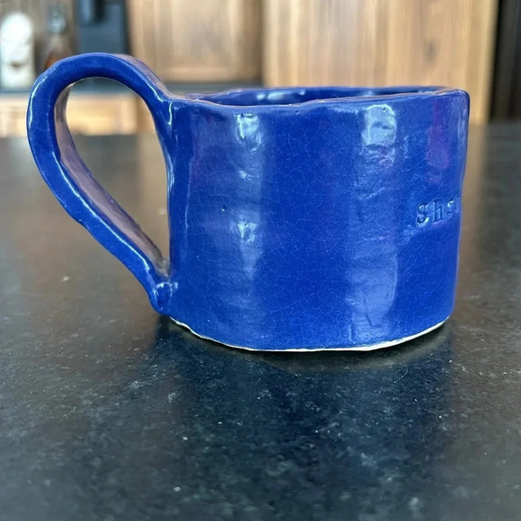 Mushrooms Handmade Pottery Mug Glazed Red Blue Coffee Tea Cup - Picture 2 of 6